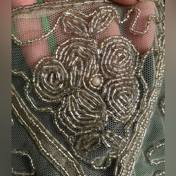 EUC LU LU LAME Vintage Silk & Lace Green Sheer Hand Beaded Sleeveless Blouse Sm - Picture 12 of 12